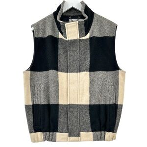 Opening Ceremony Black Cream Gray Buffalo Check Plaid Vest Sleeveless Jacket